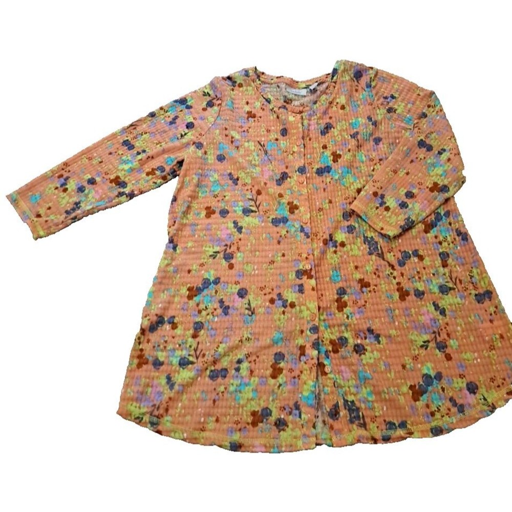 LOGO Lori Goldstein Layers Top Button Front Orange Floral Splatter Cardigan M